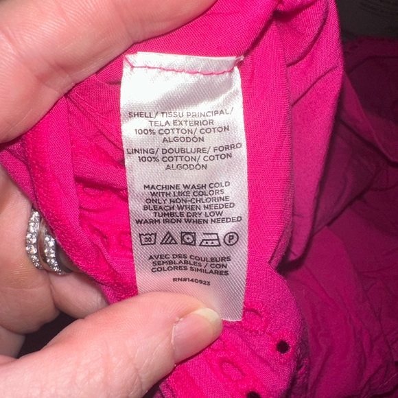 Loft Hot Pink Eyelet Ruffle Square Neck Midi Dress Size SP - Picture 11 of 13